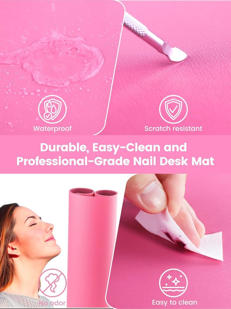 BELOVING Nail Art Table Mat, (MAT ONLY) Nail Arm Rest Pad for Nail Tech, Soft Microfiber PU Leather Nail Mat for Table, Foldable Nail Pad Desk Mat for Manicure Hand Rest Pillow - Pinkish Red - Image 5